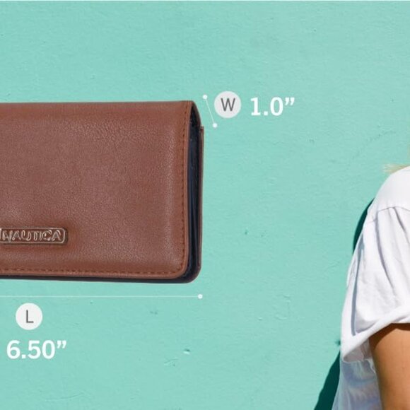 Seaside Slim Vegan Leather Clutch Wallet with RFID Blocking for Travel, Chocolat - Picture 3 of 6